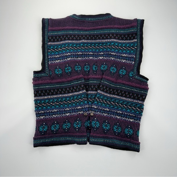 Cullinane Vintage Knit Sweater Vest Small Fair Isle Purple Teal Made in USA - Picture 4 of 8